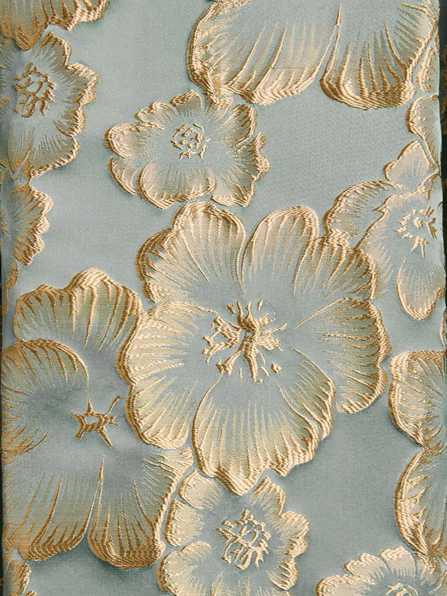 Robe mère de la mariée, taille plus, coupe A/ princesse, col rond, jacquard, manches 3/4, longueur cheville, fleuri