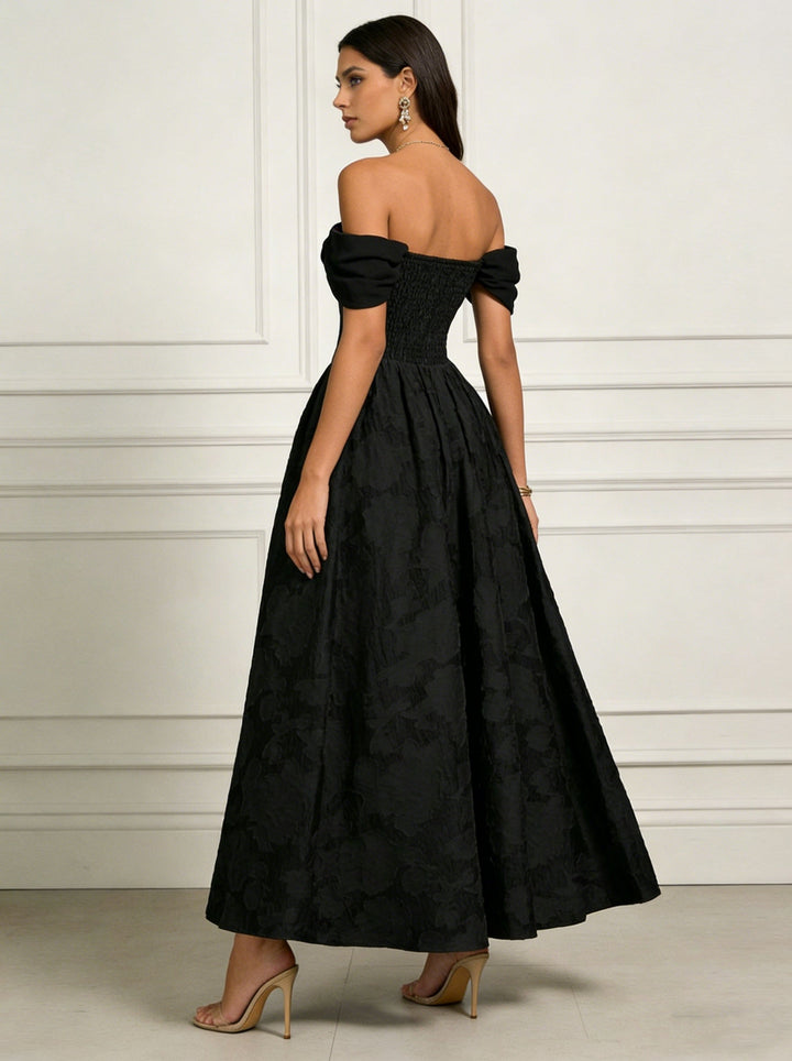 Robe cocktail ligne A manches tombantes, dentelle florale, sans manches, longueur cheville