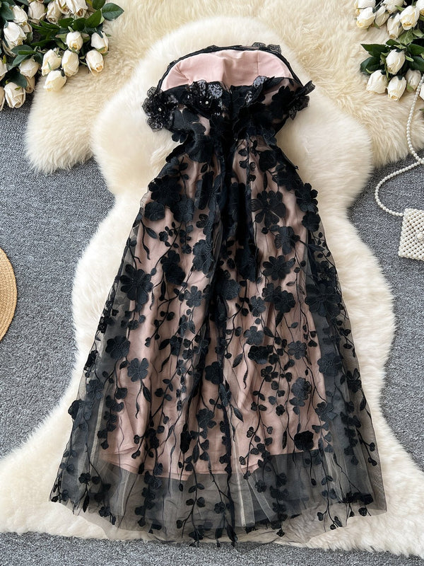 Robe Florale d'Invitée de Mariage Imprimée Ligne A/Princesse Bustier Longueur Midi Sans Manches