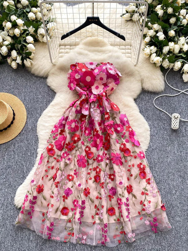 Robe Florale d'Invitée de Mariage Imprimée Ligne A/Princesse Bustier Longueur Midi Sans Manches
