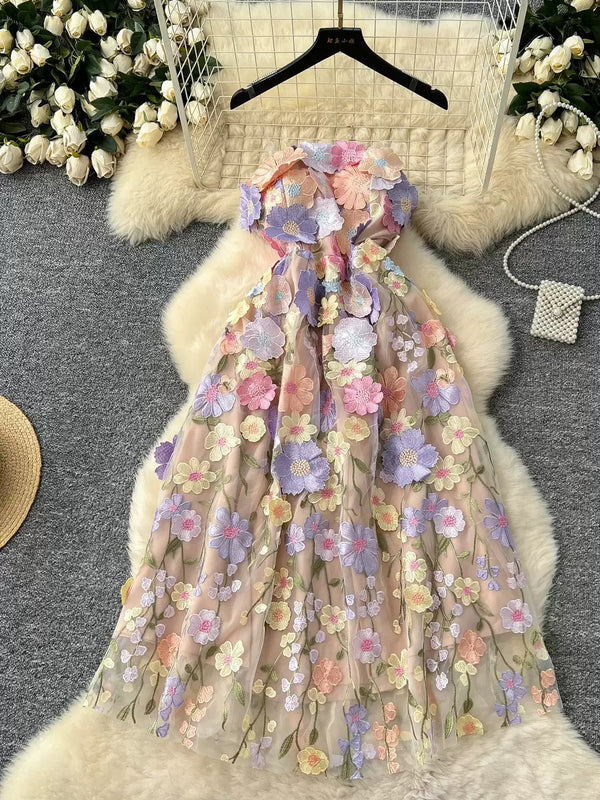 Robe Florale d'Invitée de Mariage Imprimée Ligne A/Princesse Bustier Longueur Midi Sans Manches