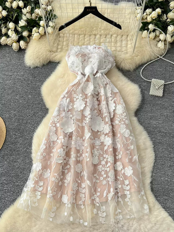 Robe Florale d'Invitée de Mariage Imprimée Ligne A/Princesse Bustier Longueur Midi Sans Manches