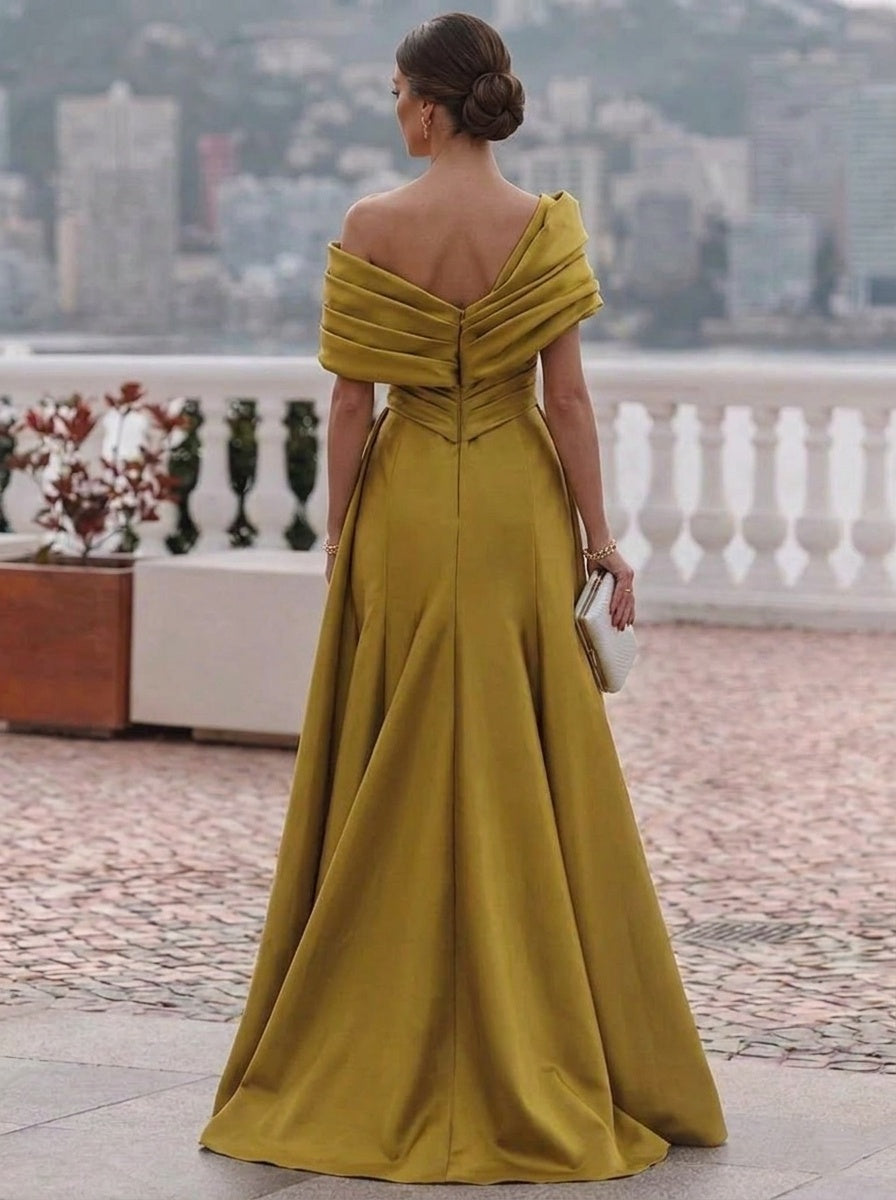 Robe de Soirée Gaine/Colonne Bustier Satin Sans Manches Longueur au Sol Fente Latérale