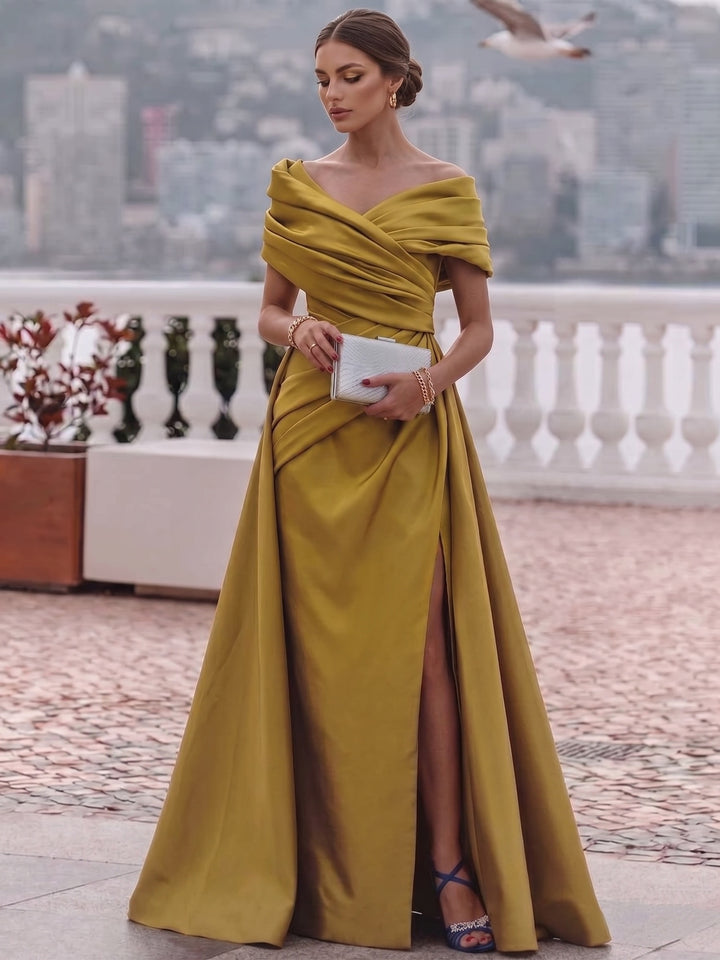 Robe de Soirée Gaine/Colonne Bustier Satin Sans Manches Longueur au Sol Fente Latérale