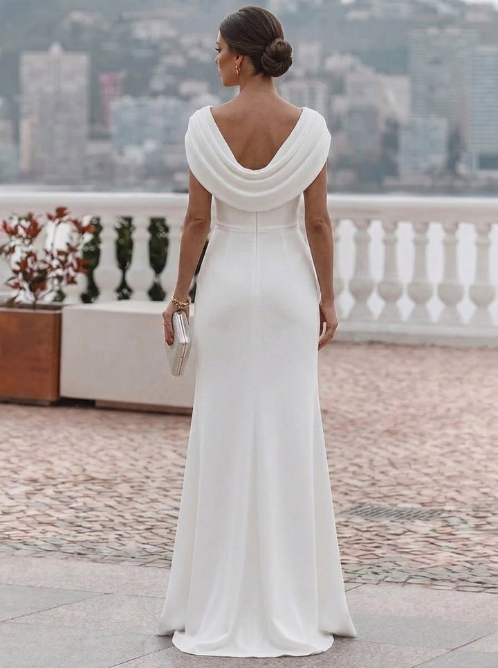 Robe de Soirée Ligne A/Princesse Col Drapé Mousseline Élastique Sans Manches Longueur au Sol Froncée Fente Latérale