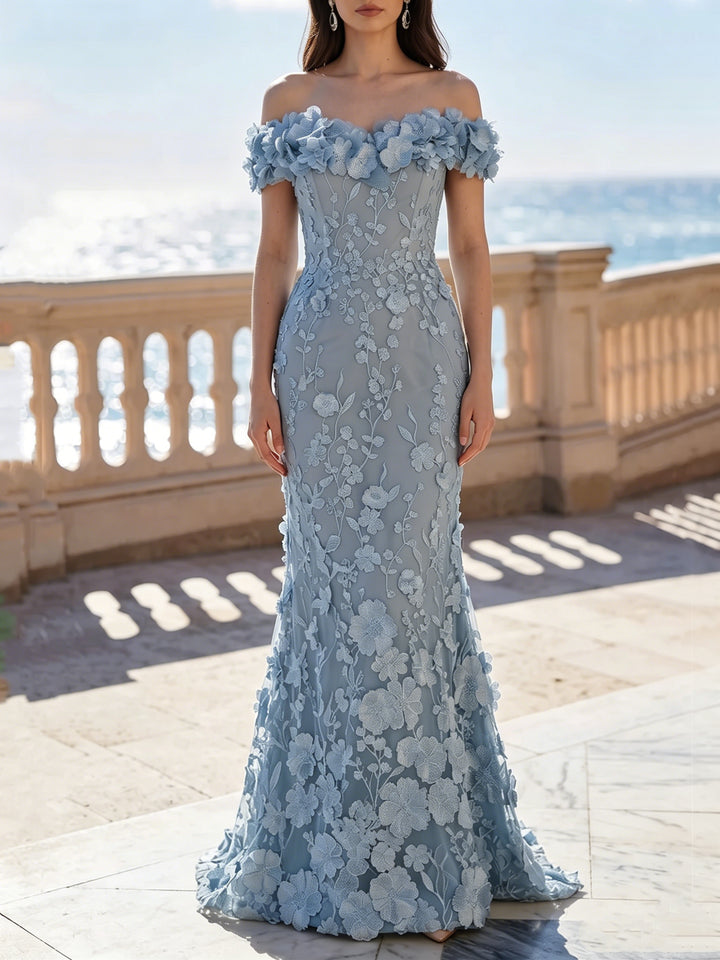 Robe de Soirée Trompette/Sirène Bustier Sans Manches Longueur au Sol Florale