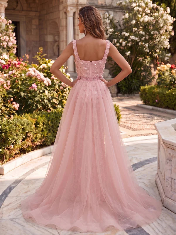 Robe de Soirée, Gaine/Colonne, Col Carré, Sans Manches, Longueur au Sol, Florale