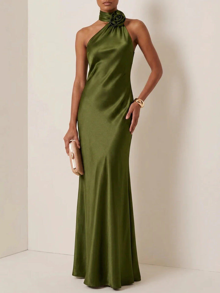 Robe de Soirée, Gaine/Colonne, Col Halter, Sans Manches, Longueur au Sol, avec Fleurs 3D