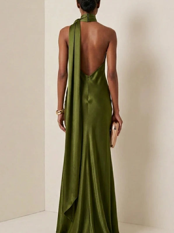 Robe de Soirée, Gaine/Colonne, Col Halter, Sans Manches, Longueur au Sol, avec Fleurs 3D