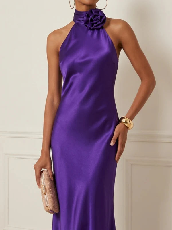 Robe de Soirée, Gaine/Colonne, Col Halter, Sans Manches, Longueur au Sol, avec Fleurs 3D