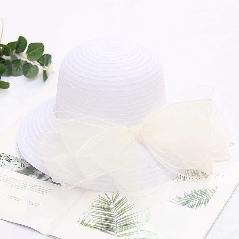 Fascinators Organza Holiday Beach Élégant Vintage avec Appliques de Couleur Pure Coiffe avec Bowknot