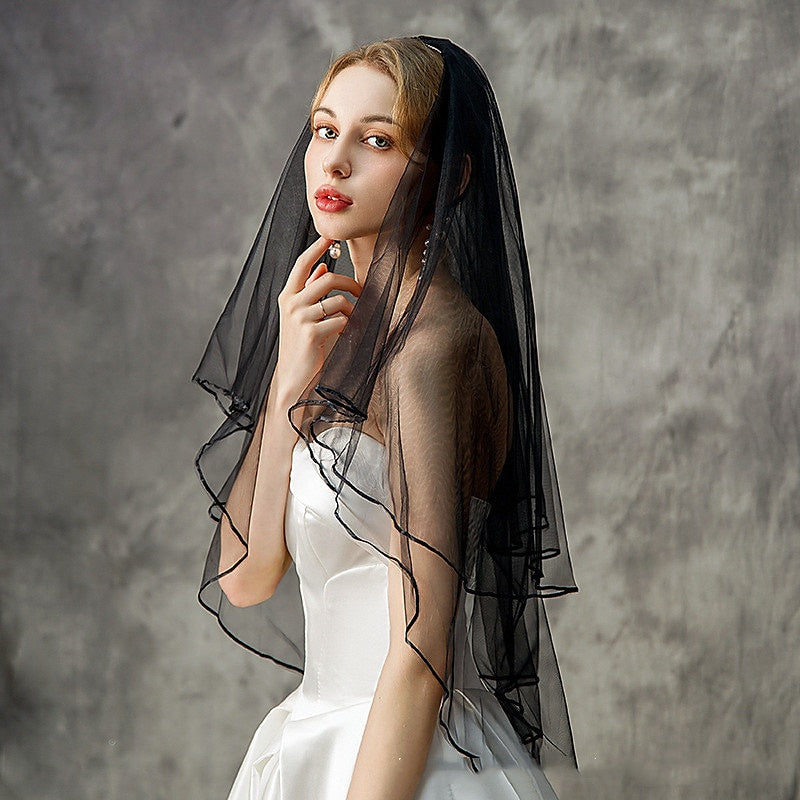 Voile de Mariée à Deux Niveaux / Voiles de Coude avec Tulle Fleuri