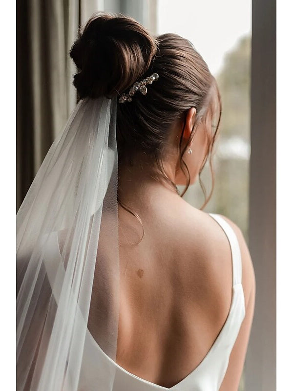 Voiles de Mariage de Style Formel à Un Niveau avec Couleur Pure