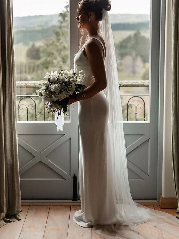 Voiles de Mariage de Style Formel à Un Niveau avec Couleur Pure