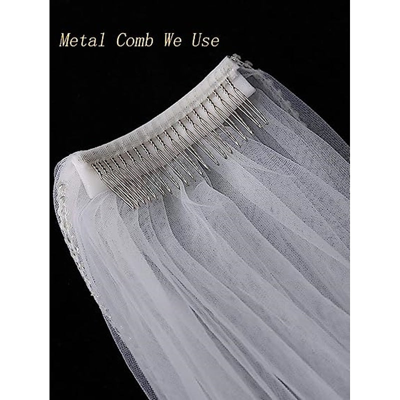 Voile de Mariée en Dentelle à Un Niveau avec Appliques et Broderies