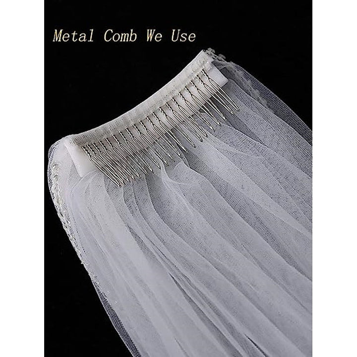 Voile de Mariée en Dentelle à Un Niveau avec Appliques et Broderies