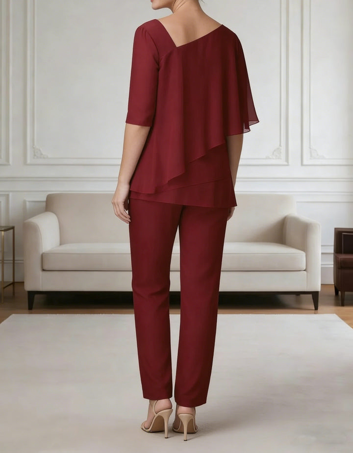 Ensemble pantalon 2 pièces mousseline mère de la mariée