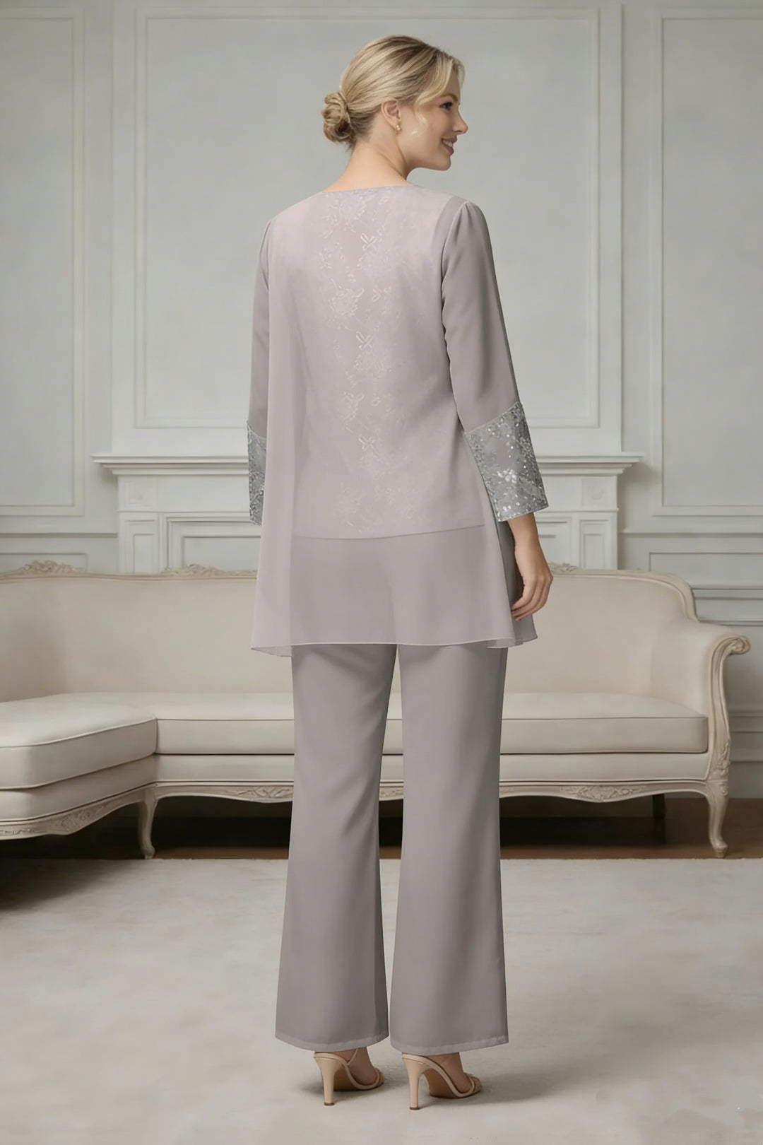 Ensemble pantalon 3 pièces mousseline mère de la mariée