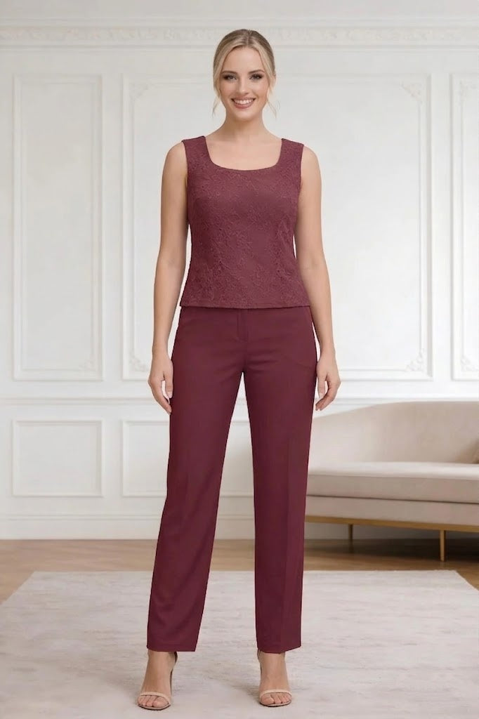 Ensemble pantalon 3 pièces mousseline dentelle mère de la mariée confortable