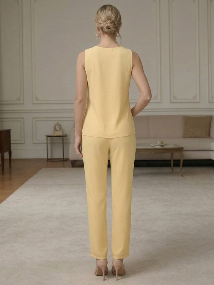 Ensemble pantalon 3 pièces mousseline dentelle mère de la mariée délicate