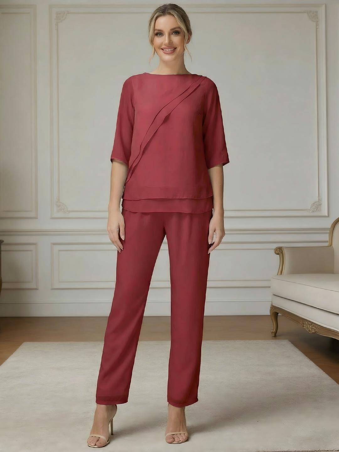 Ensemble pantalon 2 pièces mousseline mère de la mariée douce
