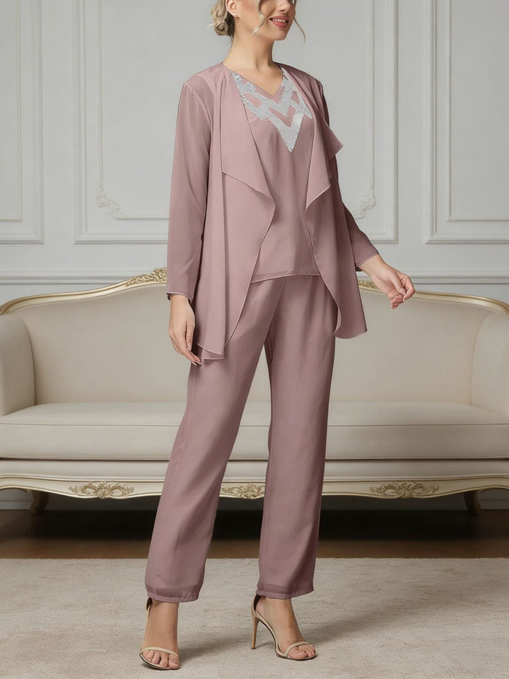 Ensemble pantalon 3 pièces mousseline paillettes mère de la mariée