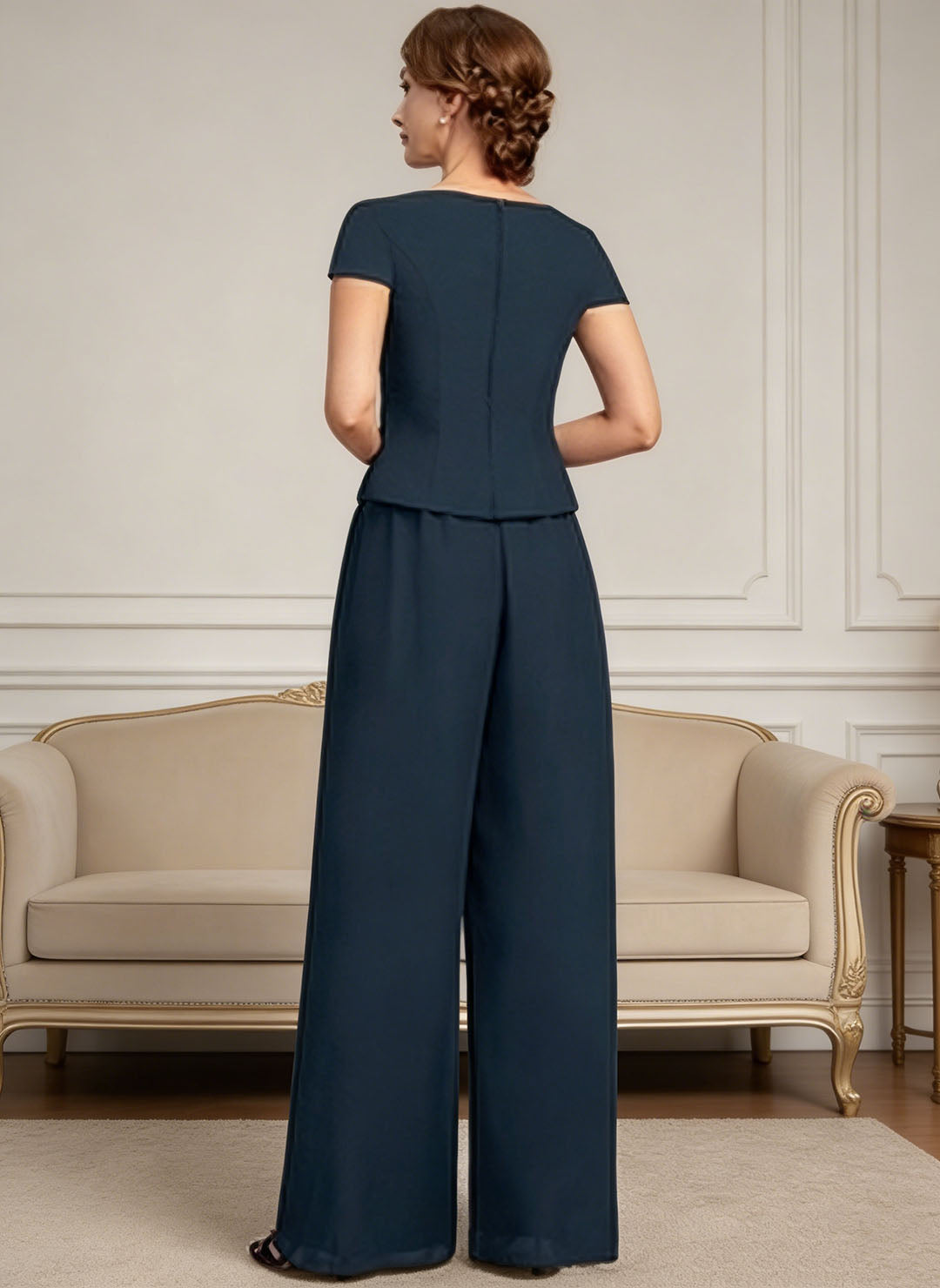 Ensemble pantalon mousseline bleu marine foncé