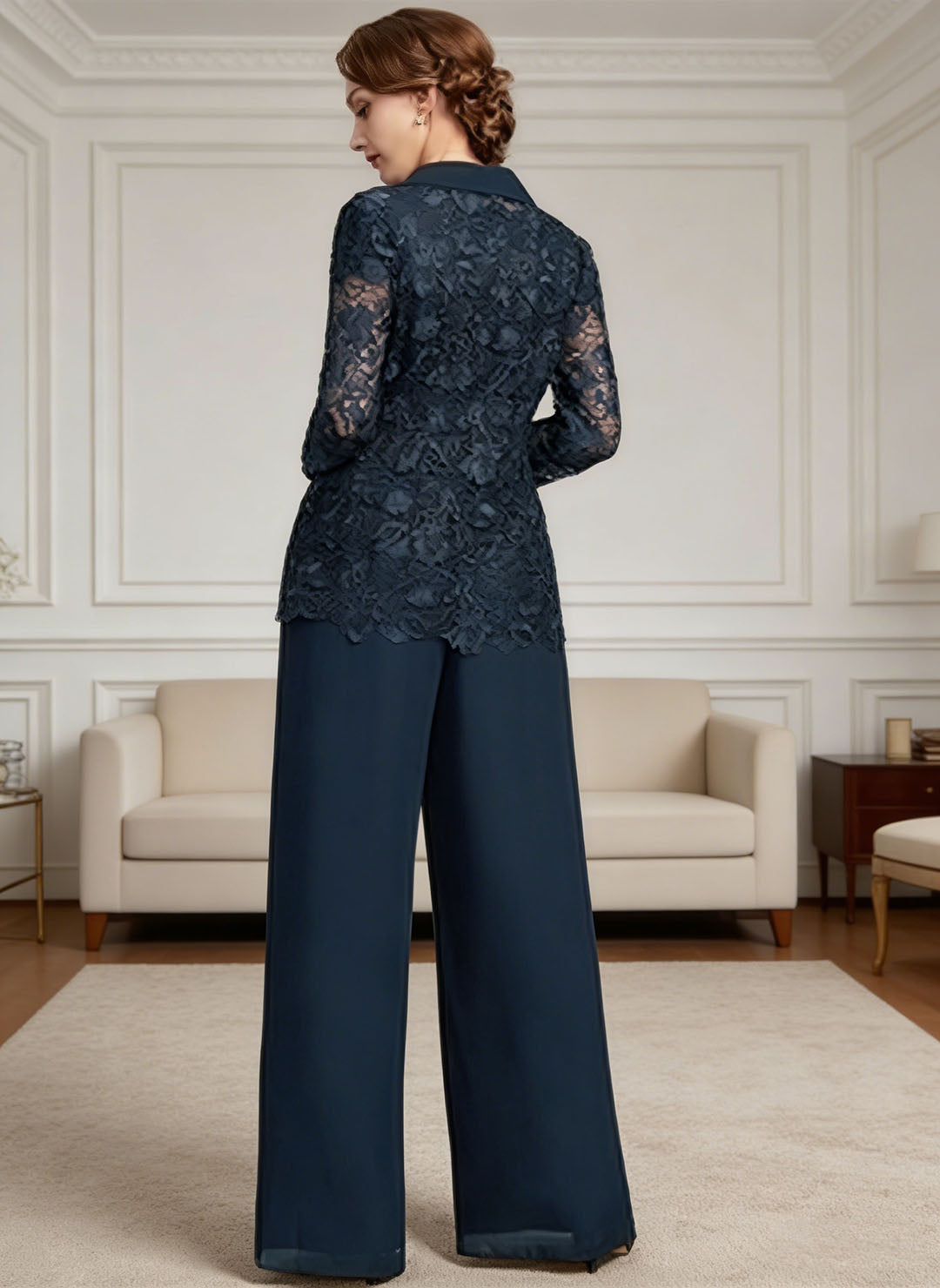 Ensemble pantalon mousseline bleu marine foncé