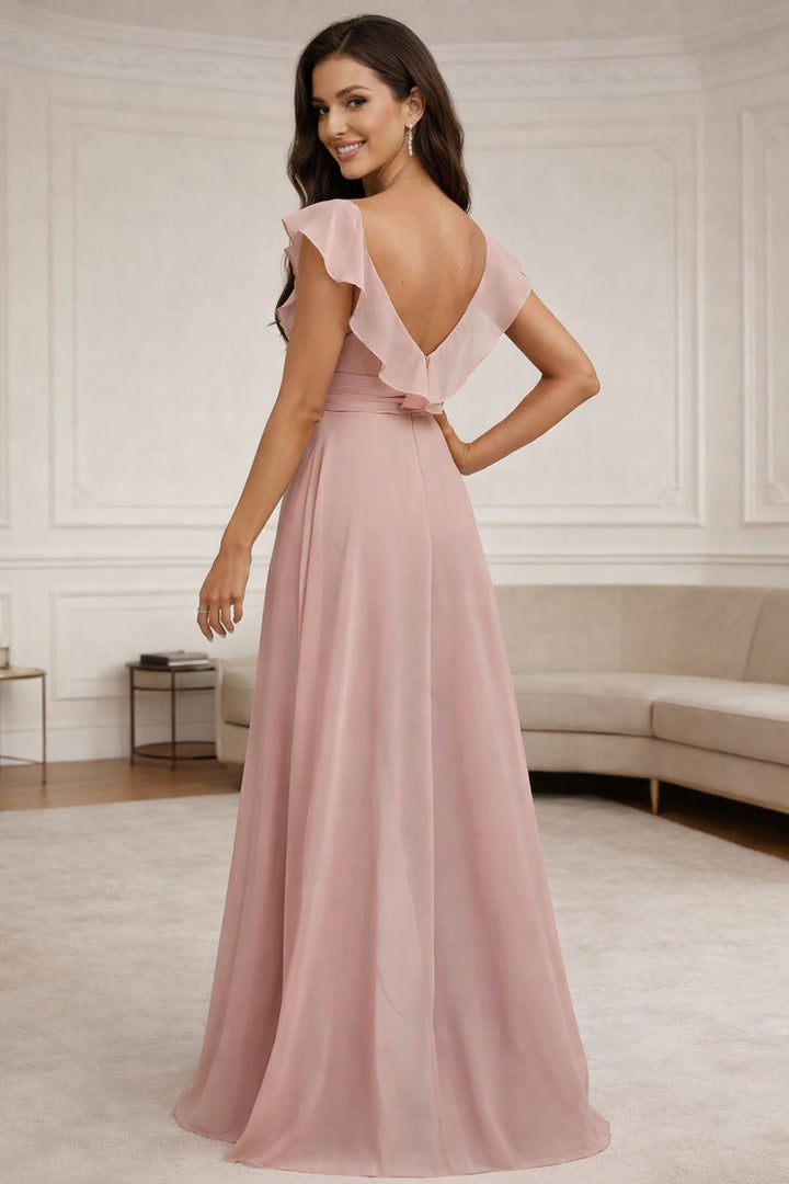 Combinaison mousseline volants rose poussière