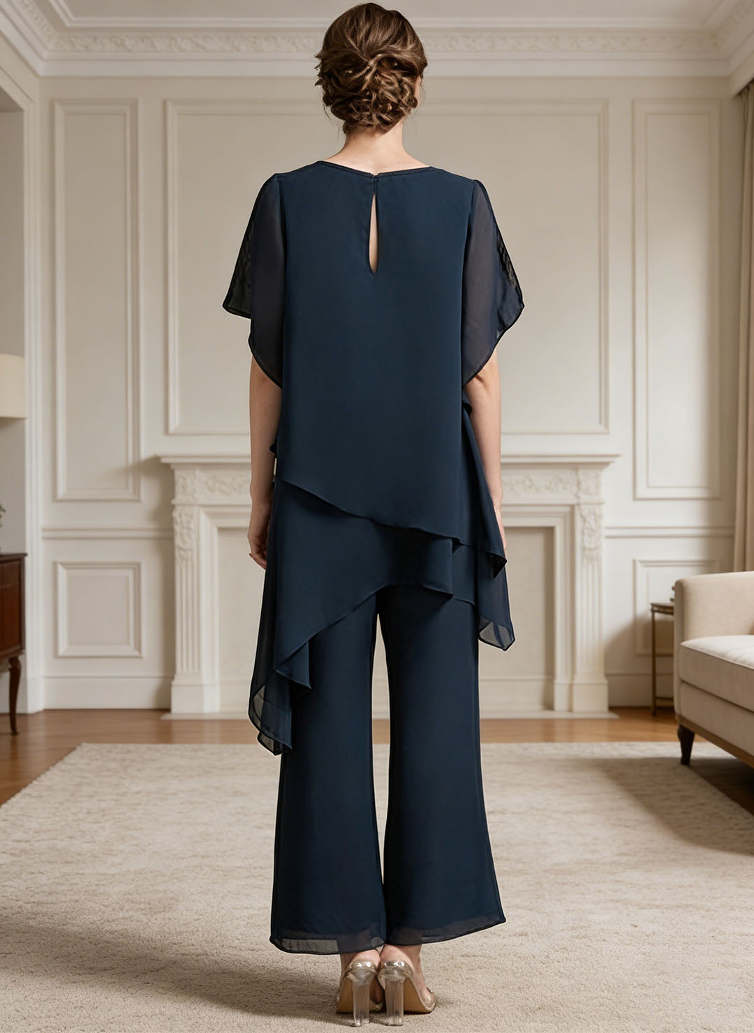 Ensemble pantalon mousseline bleu marine foncé
