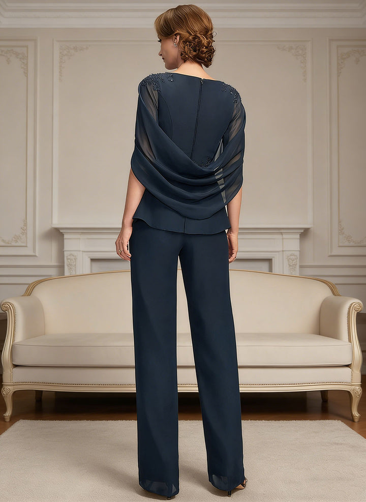 Ensemble pantalon dentelle sequins bleu marine foncé