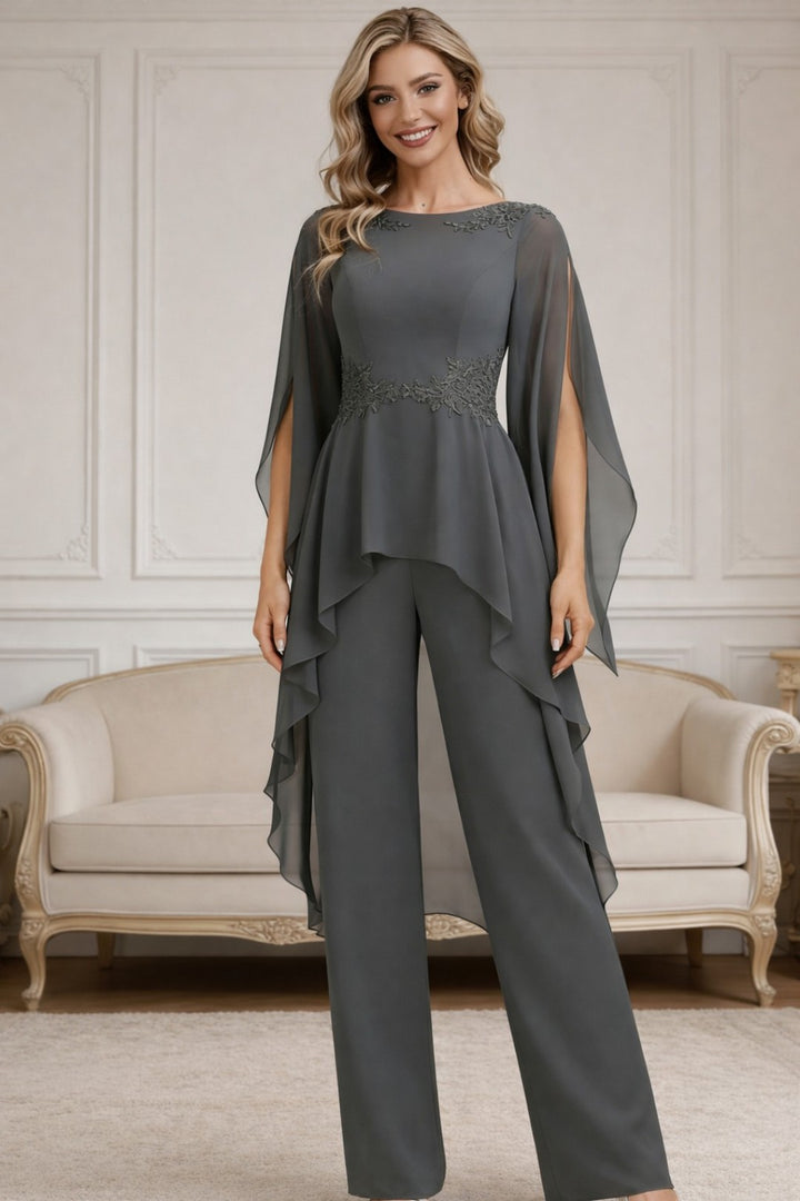 Combinaison longue mousseline surjupe gris acier