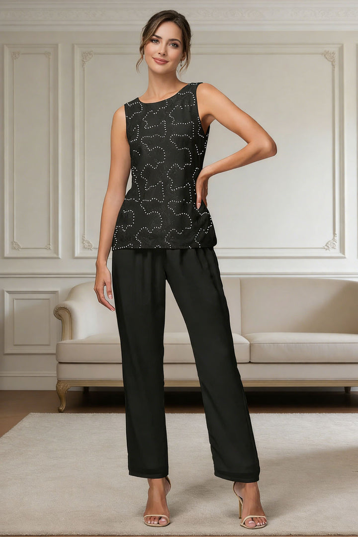 Ensemble pantalon 3 pièces mère de la mariée mousseline dentelle manches longues