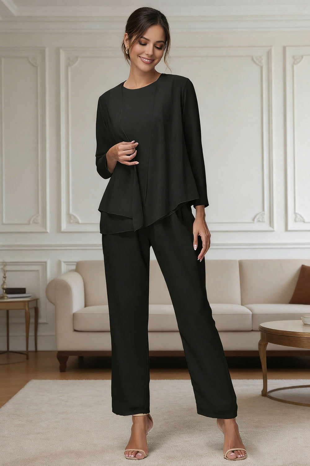 Ensemble pantalon 3 pièces mère de la mariée mousseline manches longues
