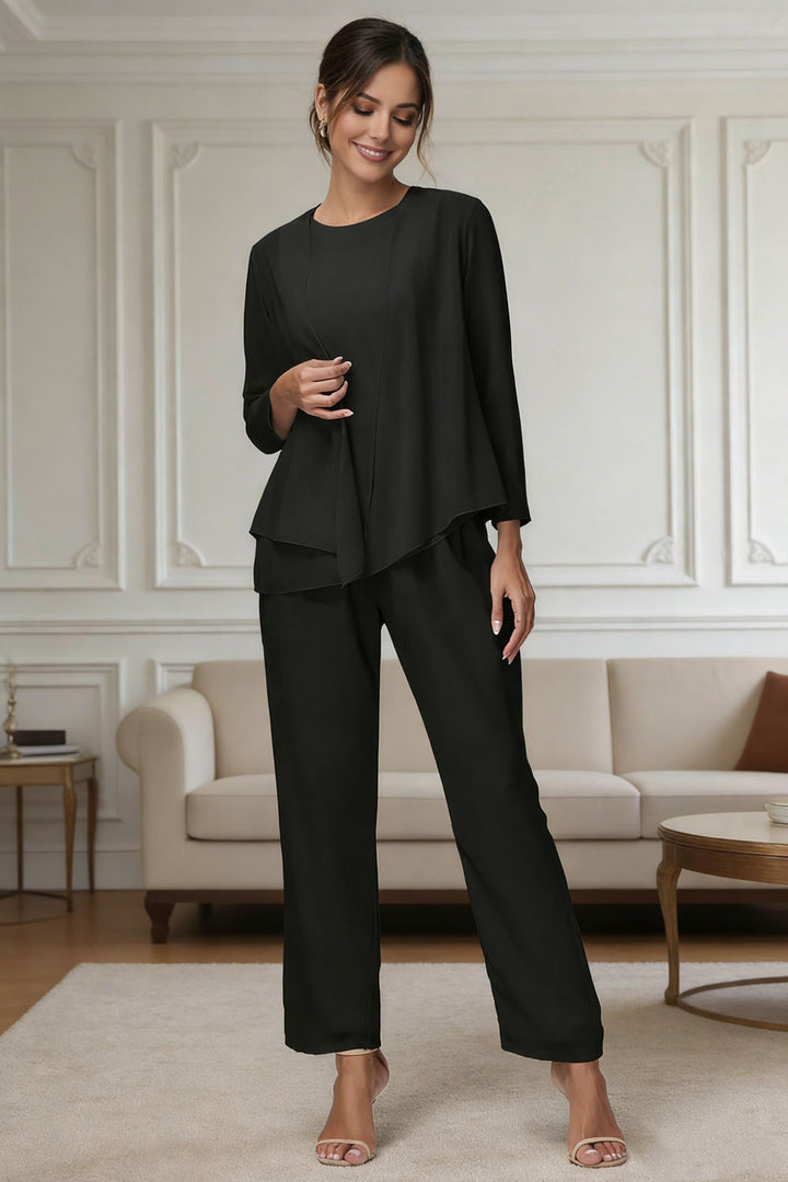 Ensemble pantalon 3 pièces mère de la mariée mousseline manches longues