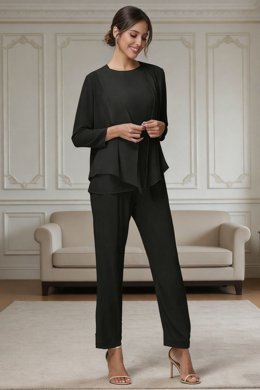 Ensemble pantalon 3 pièces mère de la mariée mousseline manches longues