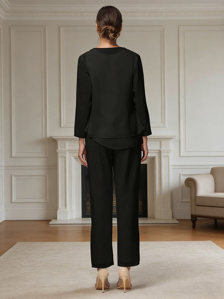 Ensemble pantalon 3 pièces mère de la mariée mousseline manches longues