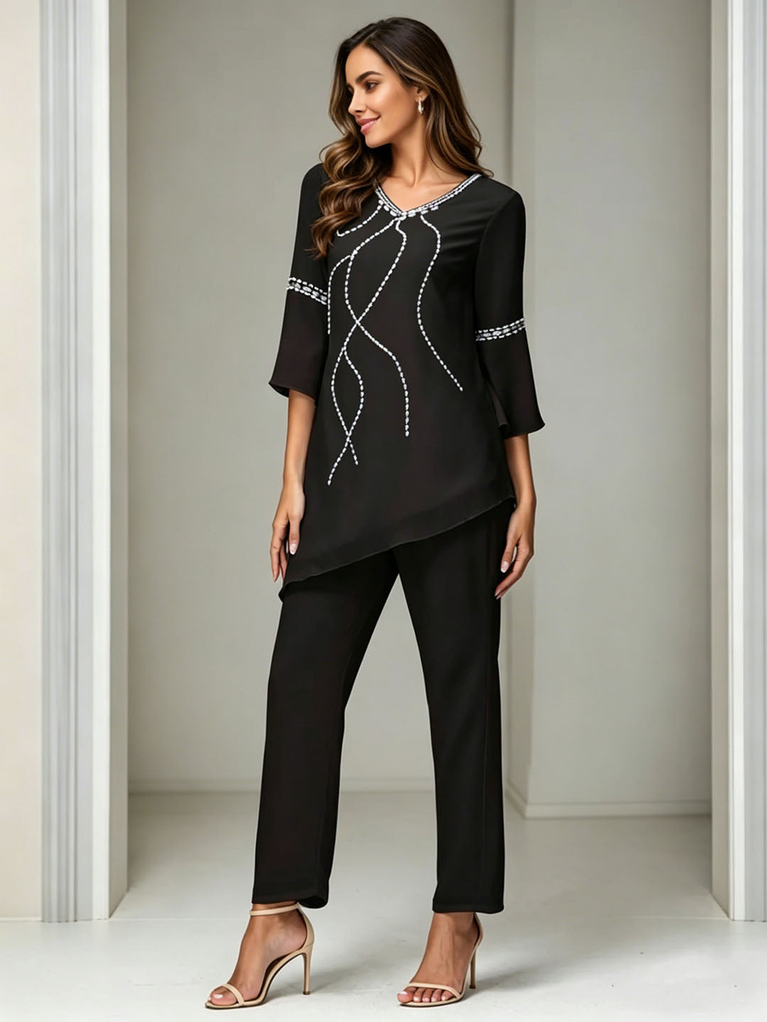 Ensemble pantalon 2 pièces en chiffon pour la mère de la mariée