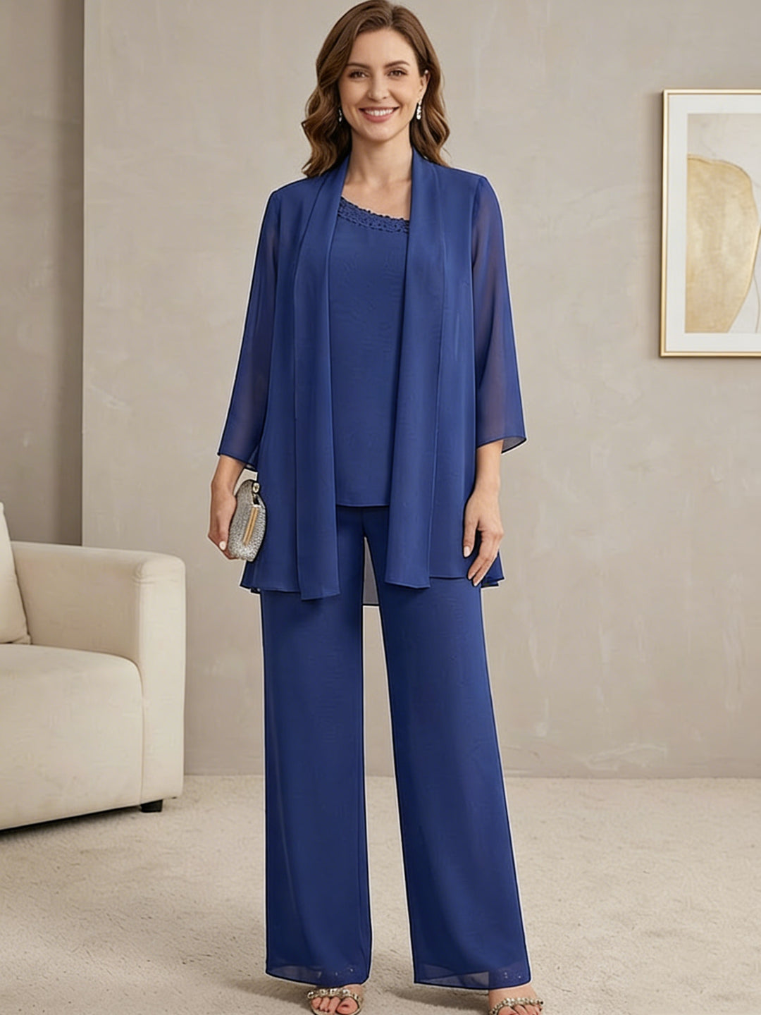 Robes de Mère de la Mariée,Tailleur-pantalon en mousseline à paillettes