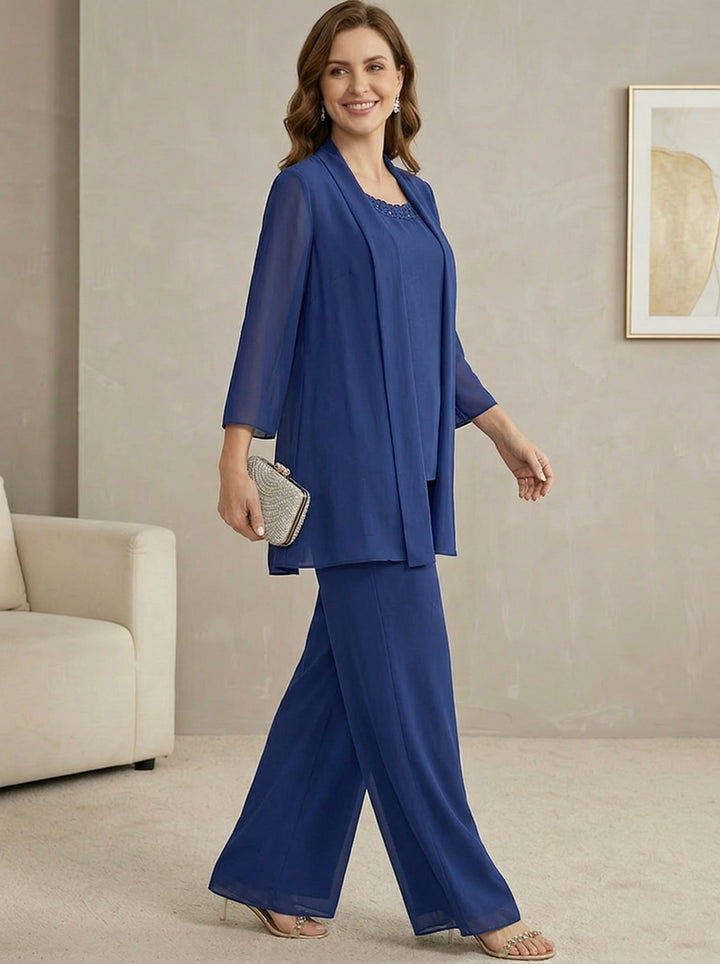 Robes de Mère de la Mariée,Tailleur-pantalon en mousseline à paillettes
