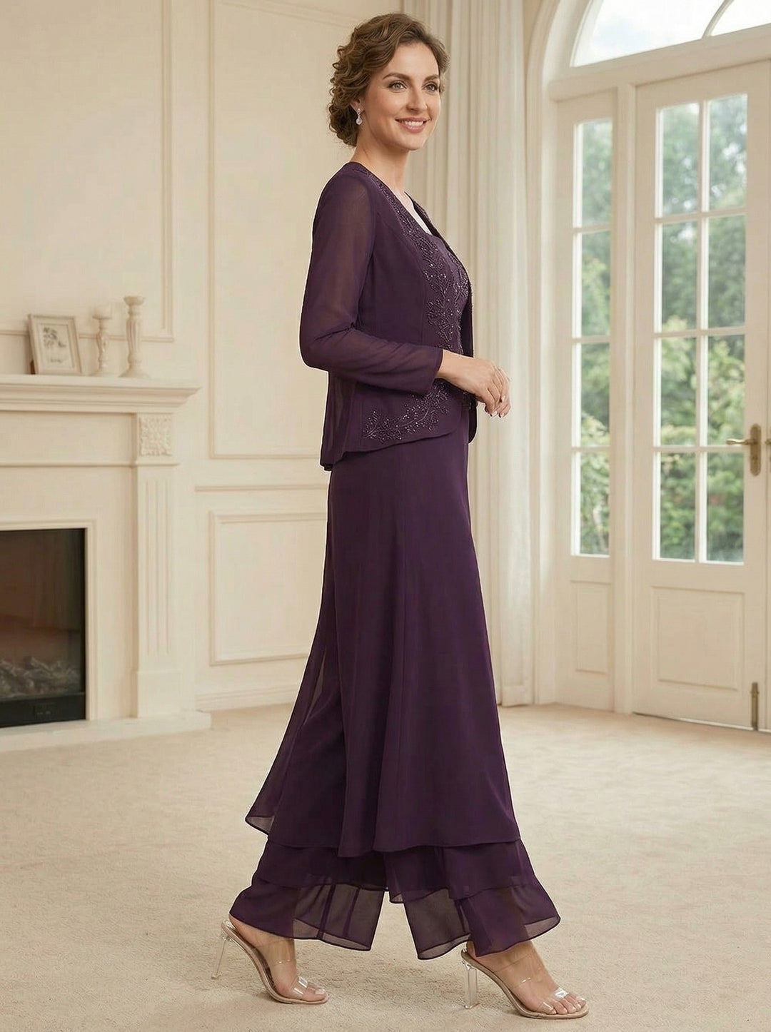 Robes de Mère de la Mariée,Tailleur-pantalon en dentelle à paillettes