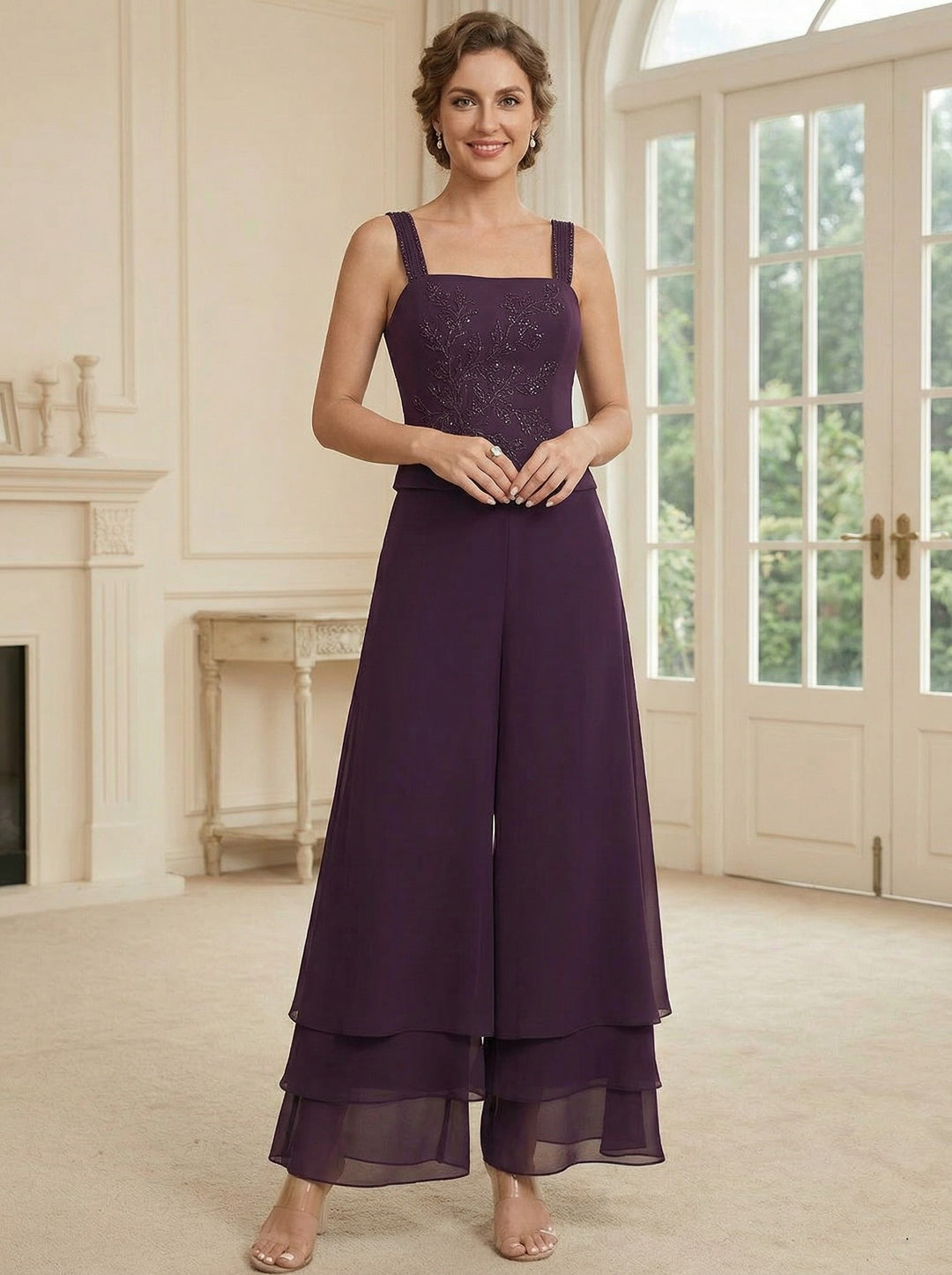 Robes de Mère de la Mariée,Tailleur-pantalon en dentelle à paillettes