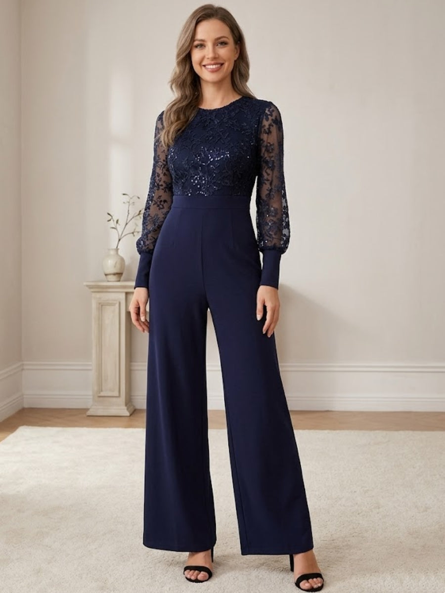 Robes de Mère de la Mariée,Combinaison maxi en dentelle bleue