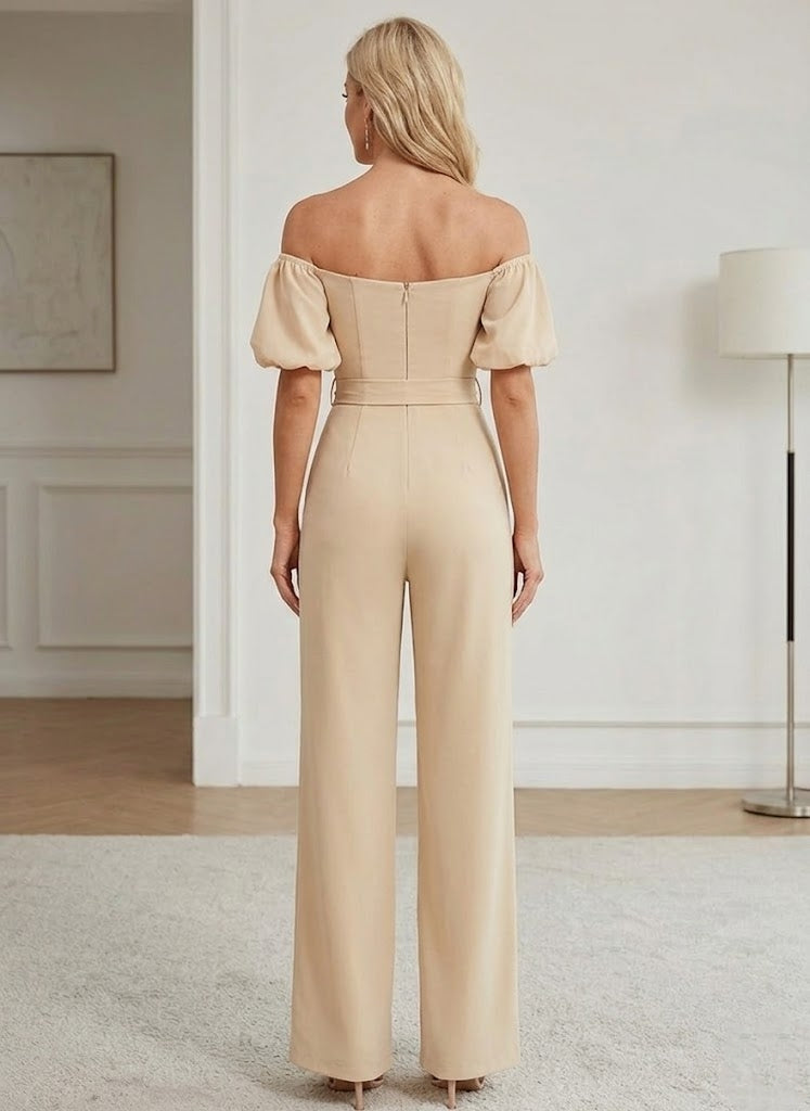 Robes de Mère de la Mariée,Combinaison longue en mousseline champagne à col carré