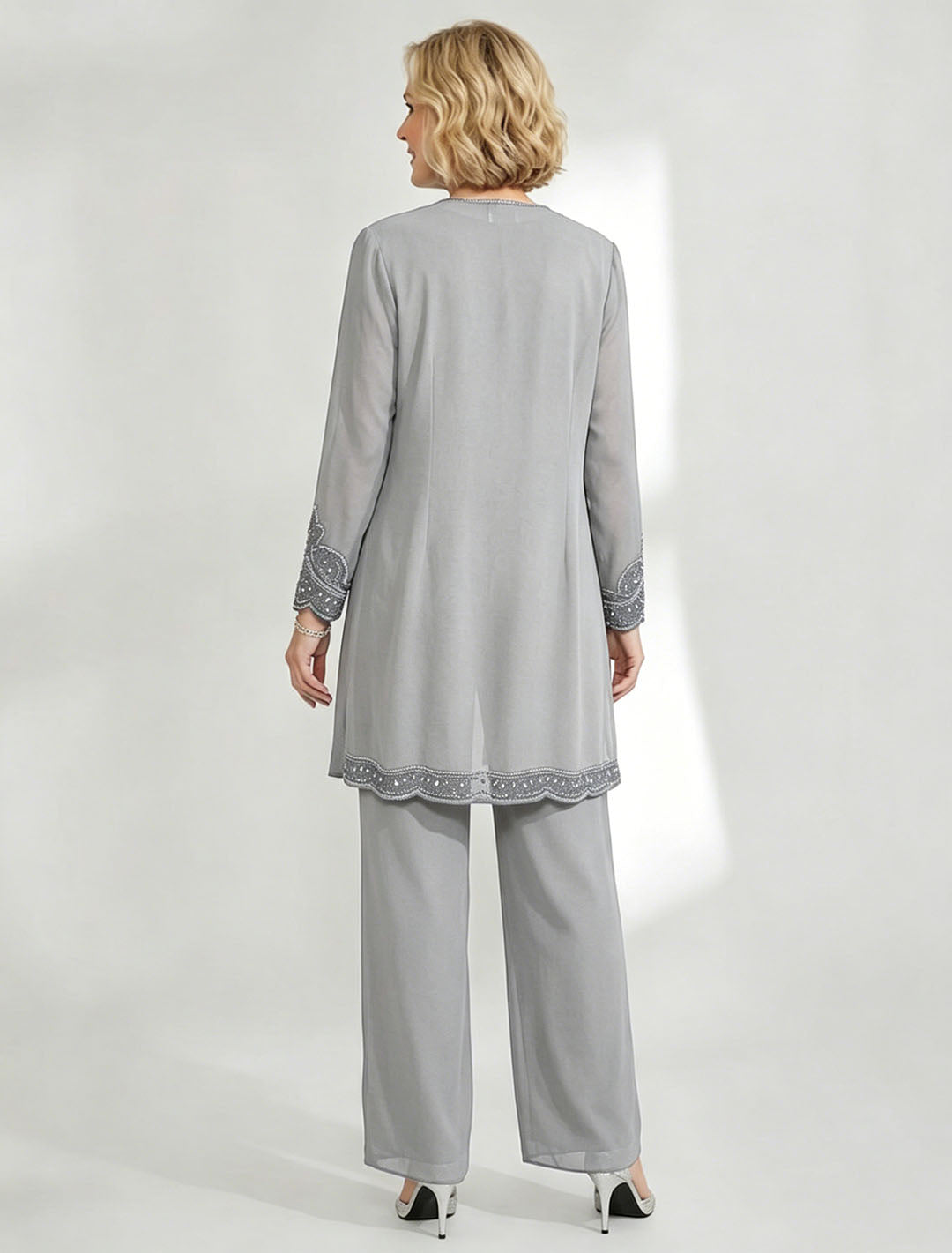 Tailleur-Pantalon en Mousseline de Soie Longueur Cheville pour Mère de la Mariée avec Veste