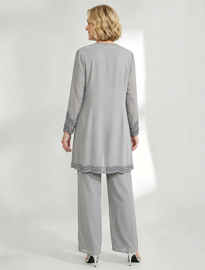 Tailleur-Pantalon en Mousseline de Soie Longueur Cheville pour Mère de la Mariée avec Veste