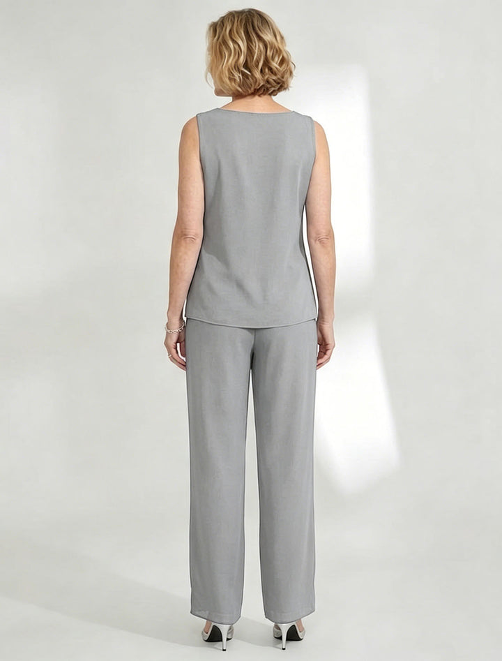 Tailleur-Pantalon en Mousseline de Soie Longueur Cheville pour Mère de la Mariée avec Veste