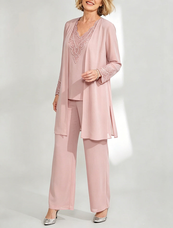 Tailleur-Pantalon en Mousseline de Soie Longueur Cheville pour Mère de la Mariée avec Veste