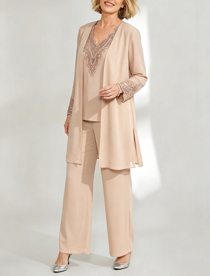 Tailleur-Pantalon en Mousseline de Soie Longueur Cheville pour Mère de la Mariée avec Veste