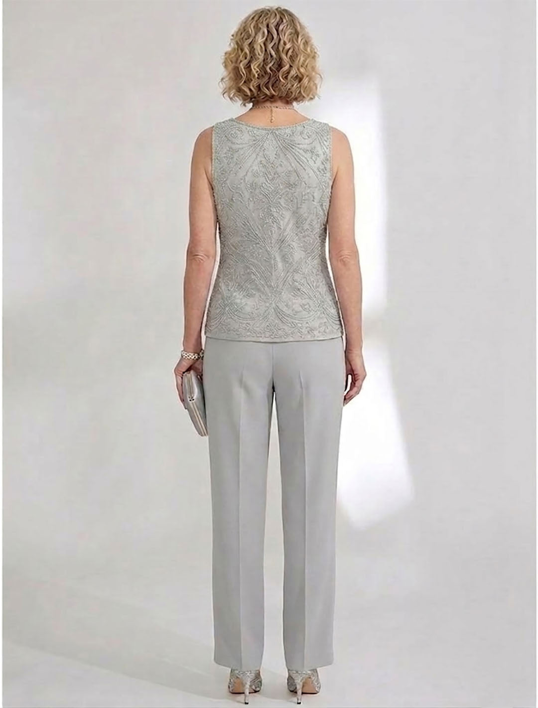 Tailleur-Pantalon en Mousseline de Soie Longueur Cheville pour Mère de la Mariée avec Veste